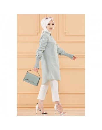 Chemise manche plissé à l'élastique (Tenue hijab chic pour femme) - Couleur menthe 