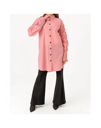 Chemise manches plissées à l'élastique pour femme - Couleur vieux rose 