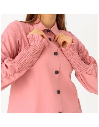 Chemise manches plissées à l'élastique pour femme - Couleur vieux rose 