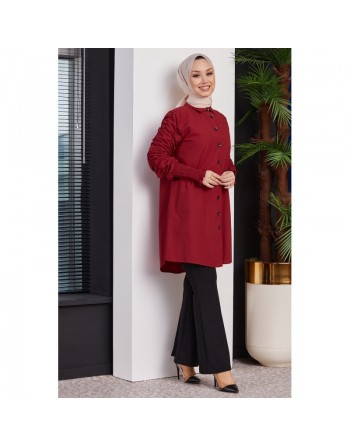 Chemise manches plissées (Vêtement Hijab turque style chic - Boutique France) - Couleur bordeaux 