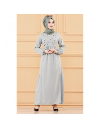 Robe de soirée longue perlée chic et classe (Vêtement hijab habillé pour femme) - Couleur menthe 