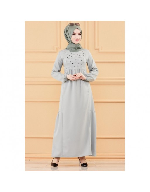 Robe de soirée longue perlée chic et classe (Vêtement hijab habillé pour femme) - Couleur menthe Robe de soirée longue perlée chic et classe (Vêtement hijab habillé pour femme) - Couleur menthe