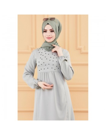 Robe de soirée longue perlée chic et classe (Vêtement hijab habillé pour femme) - Couleur menthe 