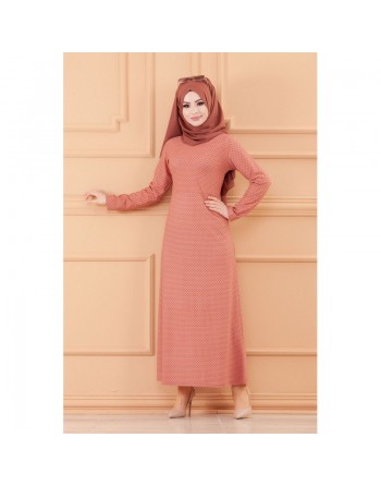 Robe longue évasée pour femme motifs pois (Vêtement hijab) - Couleur rose 