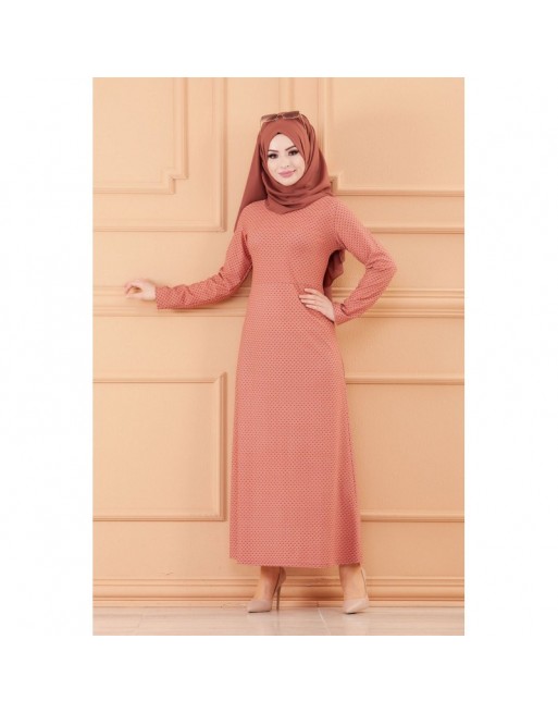 Robe longue évasée pour femme motifs pois (Vêtement hijab) - Couleur rose Robe longue évasée pour femme motifs pois (Vêtement hijab) - Couleur rose