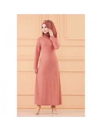 Robe longue évasée pour femme motifs pois (Vêtement hijab) - Couleur rose 