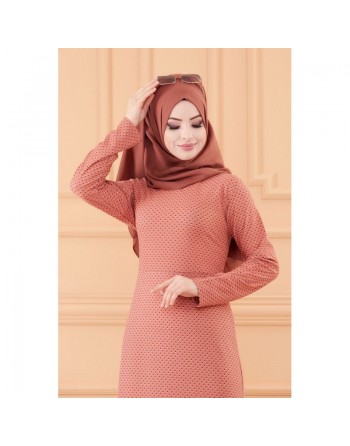 Robe longue évasée pour femme motifs pois (Vêtement hijab) - Couleur rose 