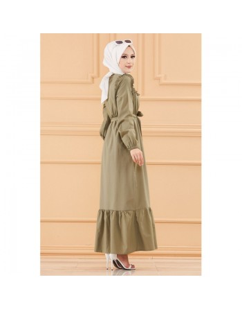Robe brodée avec ceinture (Vêtement Hijab élégant pour femme voilée) - Couleur kaki 