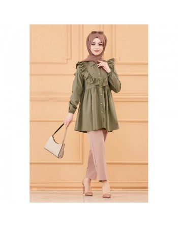 Tunique chemise classique pour femme (Vêtements pour Hidjab) - Couleur kaki 