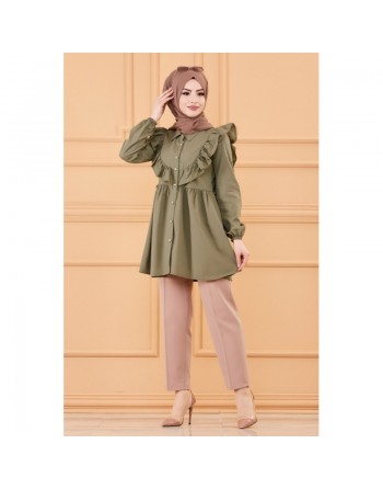 Tunique chemise classique pour femme (Vêtements pour Hidjab) - Couleur kaki 