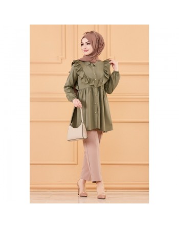 Tunique chemise classique pour femme (Vêtements pour Hidjab) - Couleur kaki 
