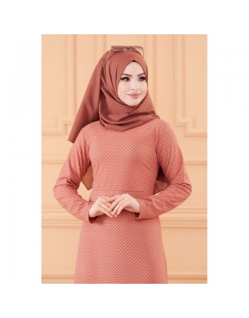 Robe longue évasée pour femme motifs pois (Vêtement hijab) - Couleur rose 