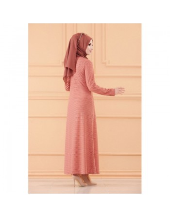 Robe longue évasée pour femme motifs pois (Vêtement hijab) - Couleur rose 