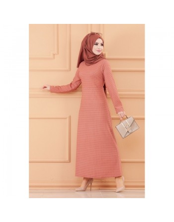 Robe longue évasée pour femme motifs pois (Vêtement hijab) - Couleur rose 