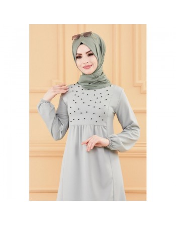 Robe de soirée longue perlée chic et classe (Vêtement hijab habillé pour femme) - Couleur menthe 