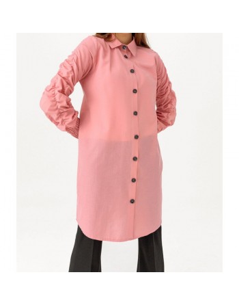 Chemise manches plissées à l'élastique pour femme - Couleur vieux rose 
