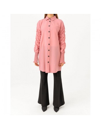 Chemise manches plissées à l'élastique pour femme - Couleur vieux rose 