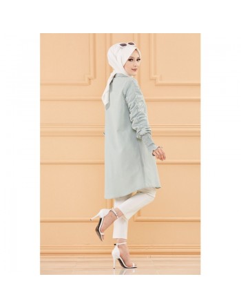 Chemise manche plissé à l'élastique (Tenue hijab chic pour femme) - Couleur menthe 