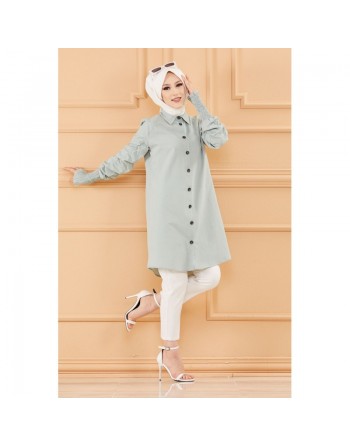 Chemise manche plissé à l'élastique (Tenue hijab chic pour femme) - Couleur menthe 