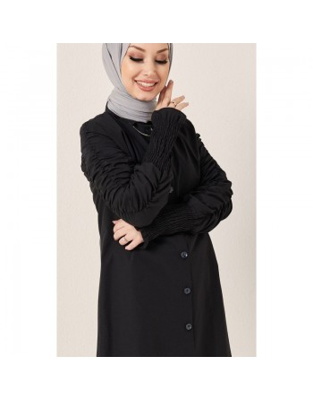 Chemise manches plissées pour femme (Vetement style habillé pour hijab) - Couleur noir 