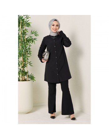 Chemise manches plissées pour femme (Vetement style habillé pour hijab) - Couleur noir 