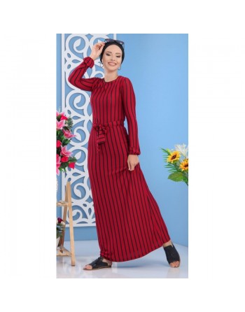 Robe à rayures noires de couleurs rouge framboise (Vêtement turque femme moderne) 