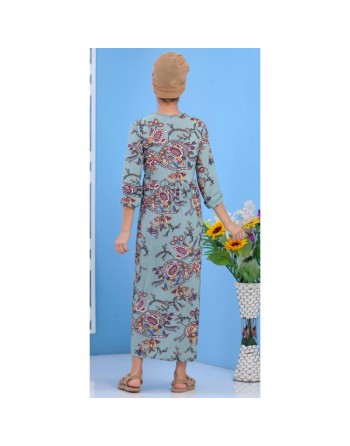 Robe fleurie fluide à motifs cachemire pour femme - Couleur Vert Clair 