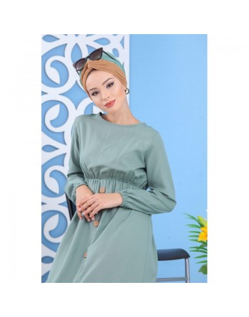 Robe longue de ville chic à boutons pour femme - Couleur vert clair 