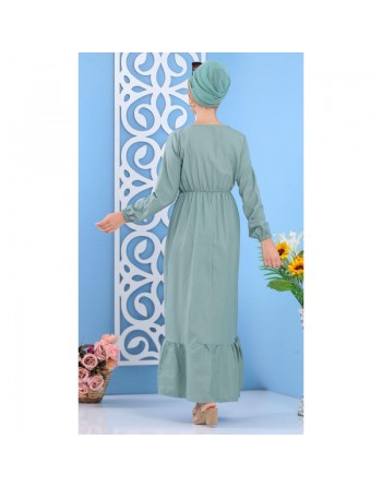 Robe longue de ville chic à boutons pour femme - Couleur vert clair 