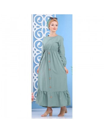Robe longue de ville chic à boutons pour femme - Couleur vert clair 