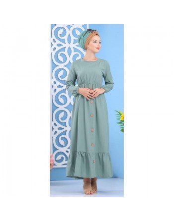 Robe longue de ville chic à boutons pour femme - Couleur vert clair 
