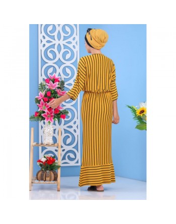 Robe longue à rayures style décontracté pour femme - Couleur jaune moutarde 