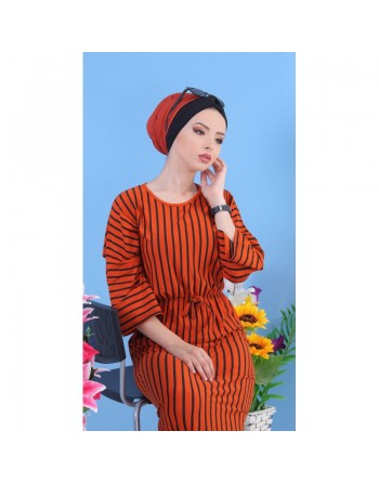 Robe longue à rayures style décontracté pour femme - Couleur marron écureuil 