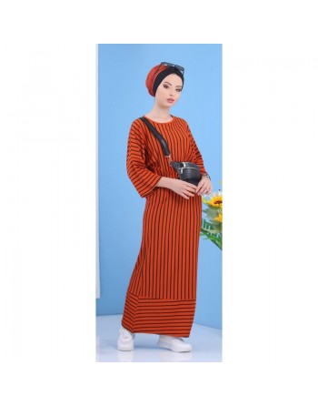 Robe longue à rayures style décontracté pour femme - Couleur marron écureuil 