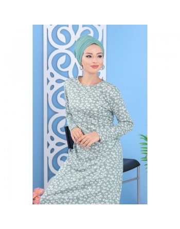 Robe longue à imprimés nénuphar pour femme - Couleur vert amande 