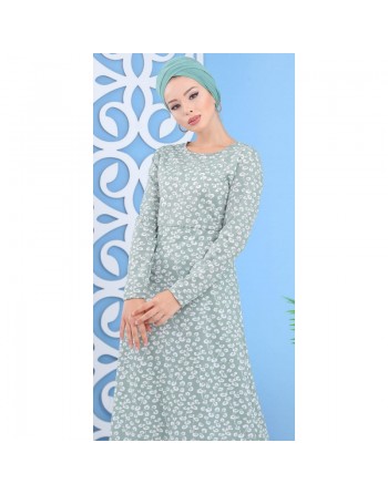 Robe longue à imprimés nénuphar pour femme - Couleur vert amande 