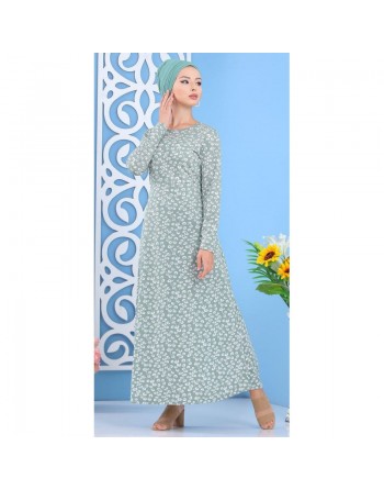 Robe longue à imprimés nénuphar pour femme - Couleur vert amande 