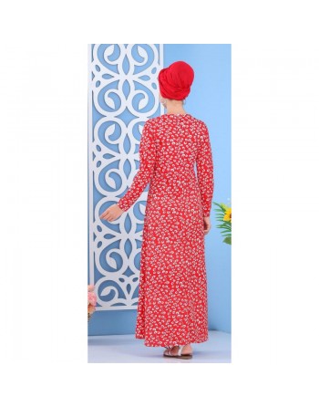 Robe longue à imprimés nénuphar pour femme - Couleur rouge 