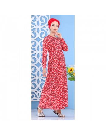 Robe longue à imprimés nénuphar pour femme - Couleur rouge 