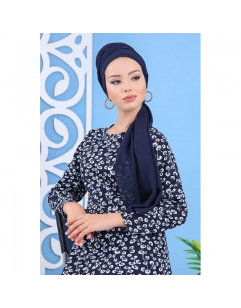 Robe longue à imprimés nénuphar pour femme - Couleur bleu marine 