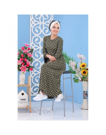 Robe pas cher décontractée pour femme à pois de couleur kaki 