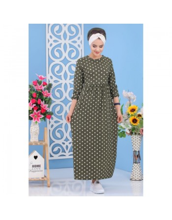 Robe pas cher décontractée pour femme à pois de couleur kaki 