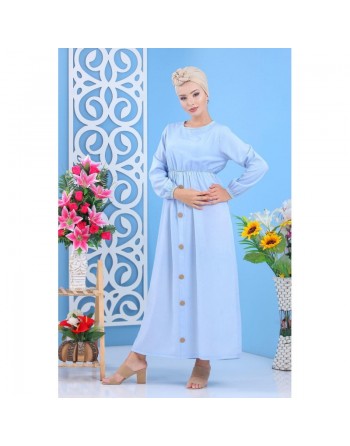 Robe longue cintrée de couleurs bleu ciel 