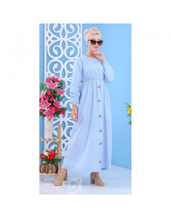 Robe longue cintrée de couleurs bleu ciel 