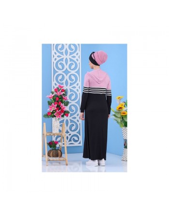 Robe bicolore à capuche - Tenue décontractée pour femme - Couleur Noir et Rose 