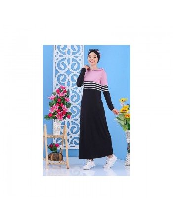 Robe bicolore à capuche - Tenue décontractée pour femme - Couleur Noir et Rose 
