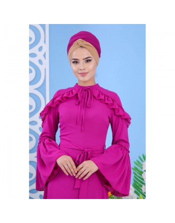 Robe élégante maxi-longue et ample à froufrou pour femme - Couleur fuchsia 