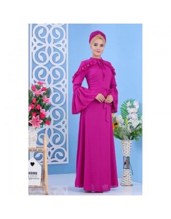 Robe élégante maxi-longue et ample à froufrou pour femme - Couleur fuchsia 