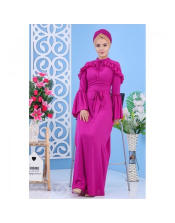 Robe élégante maxi-longue et ample à froufrou pour femme - Couleur fuchsia 