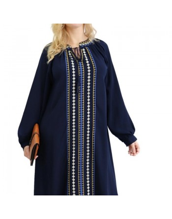 Robe Abaya brodée pour femme - Couleur Bleu Marine 